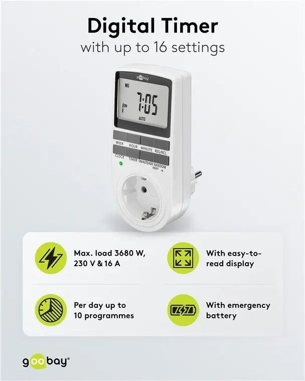 Priza programabila digitala pentru interior 3680W Goobay 64900 - imagine 3