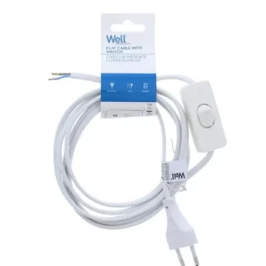 Cablu alimentare cu intrerupator pe fir 2x0.75mmp 2m alb Well